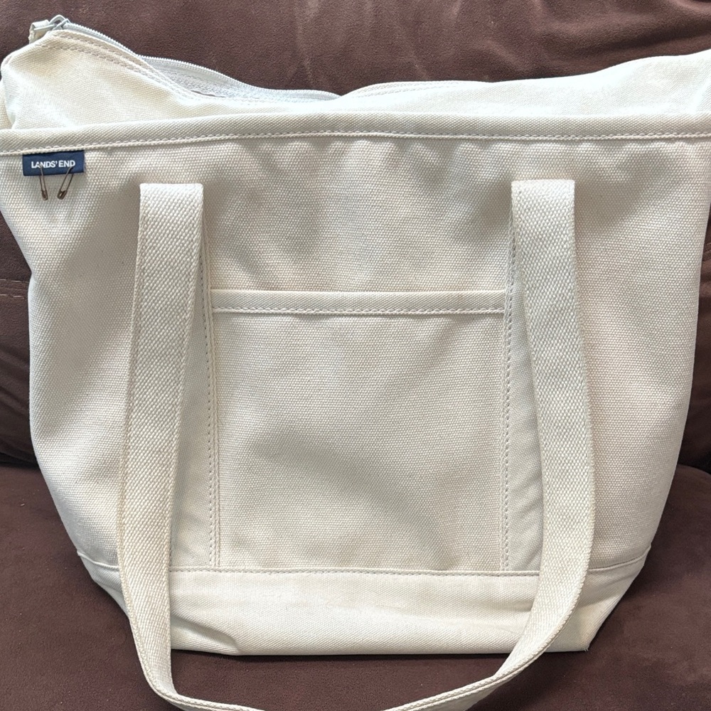 Vintage/Classic Lands' End Off-White Canvas Medium Zippered Tote